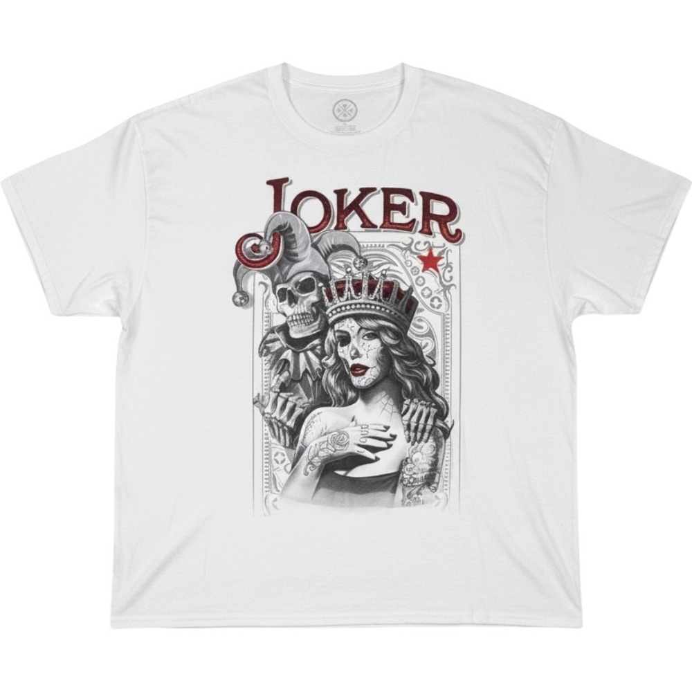 DGA Joker Skull Queen Graphic T Shirt Mens 3XL Chicano Lowrider White Tattoo Art